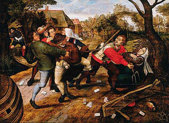 Jean Brueghel et Gillis Mostaert (d'après un dessein de Brueghel l'Ancien), La rixe de paysans, 1530