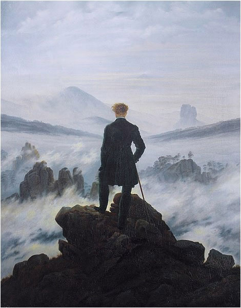 Caspar David Friedrich, Le voyageur au-dessus de la mer de nuages, 1817 (oeuvre du romantisme allemande)